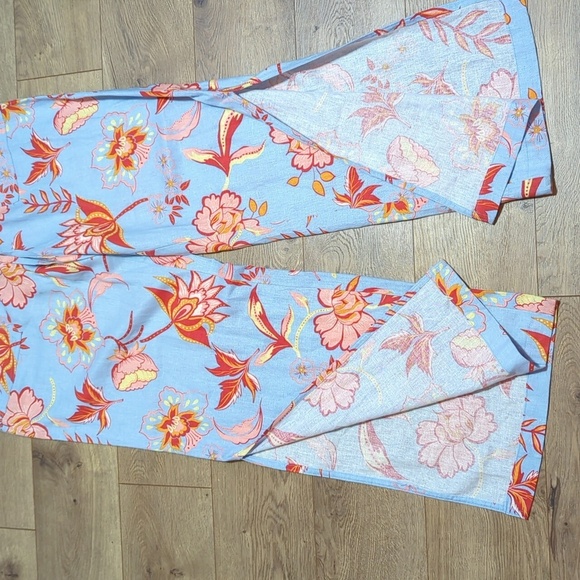 Caligraphie Linen Floral Side Slit Wide Leg Pants Pull On Pockets M NWT - Picture 3 of 11